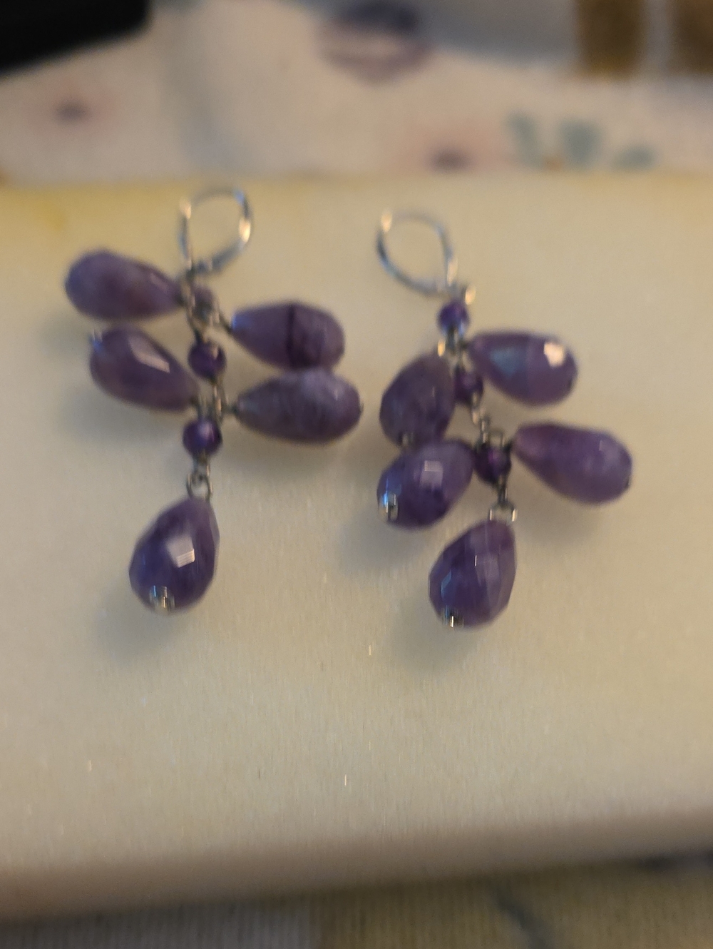 Purple Teardrop Cluster Dangle Earrings